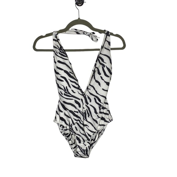 NWT Peixoto Womens Kai Swimsuit Sz Large Wild Zebra Plunging Neckline One Piece - Picture 3 of 14